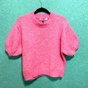 ZARA- Bubble gum pink balloon sleeve sweater.